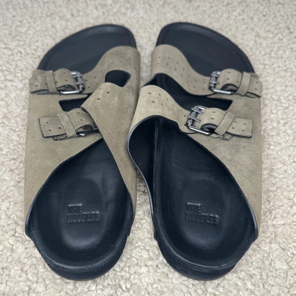 New The Kooples Olive Suede Double Buckle Slides Sandal Khaki Green EU 43 Men 10